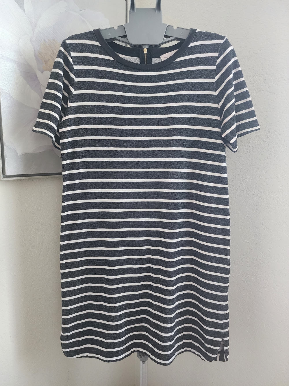 LOFT Black & White Striped Short Sleeve Shift